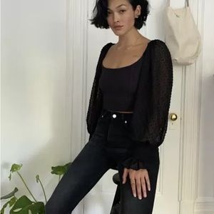 Urban Outfitters Cynthia Clip Dot-Sleeve Crop Top